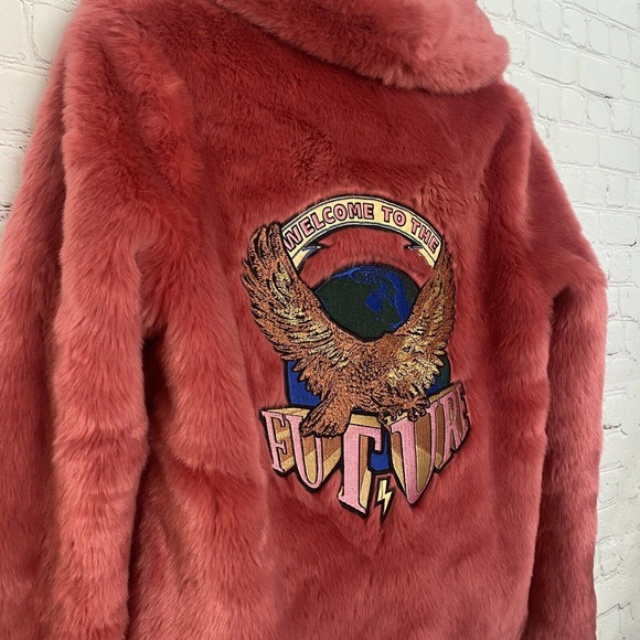 ✨ Volcom Stone Row Women's Pink Shag Embroidered This is Your Future Jacket - Picture 3 of 7